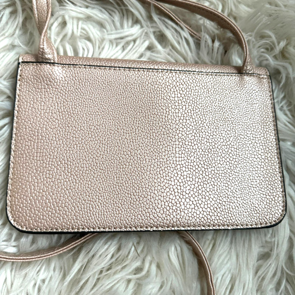 Tahari Rose Gold Mini Glamper Cross Body Bag Faux Pebble Leather - Picture 10 of 12